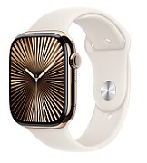 Apple Watch Series 10 GPS + Cellular 46mm Gold Titanium Case with Starlight Sport Band - M/L