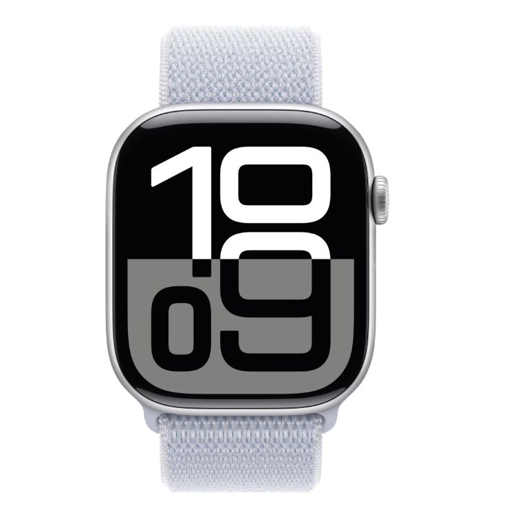 Apple Watch Series 10 GPS + Cellular 46mm Silver Aluminium Case with Blue Cloud Sport Loop