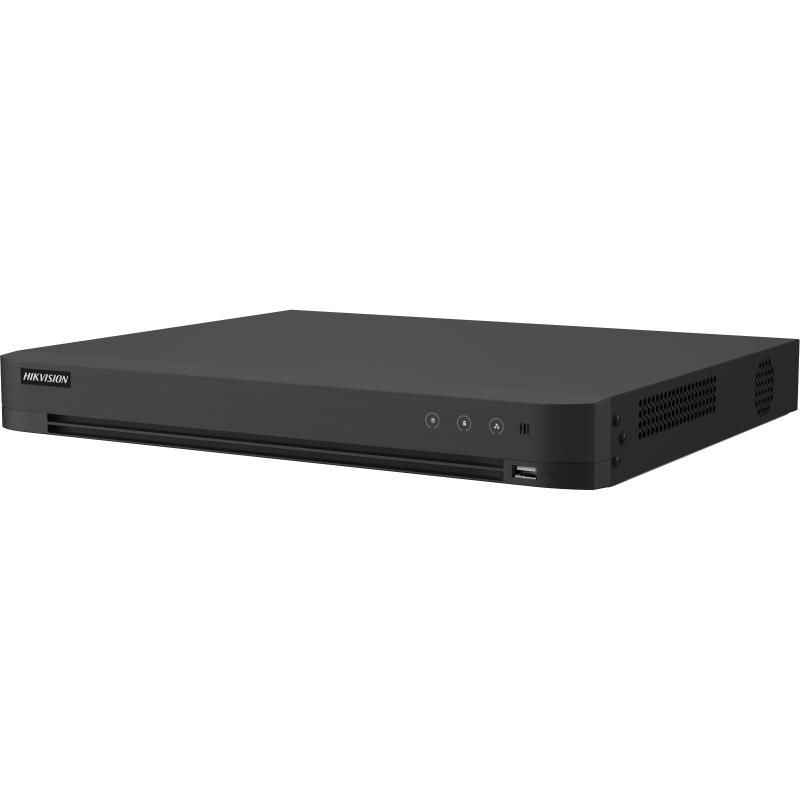 DVR Hikvision AcuSense 8 canale IDS-7208HUHI-M2/PXT/4A+8/4ALM, compresie video: H.265 Pro+/H.265 Pro/H.265/H.264+/H.264, interfata BNC (1.0 Vp-p, 75 Ω), pana la 16 canalele camera IP, pana la 24-ch 1080P@30fps, 2x SATA max 12TB, alimentare: 48 VDC, 2.5 A, dimensiuni: 384 × 313 × 52 mm, greutate