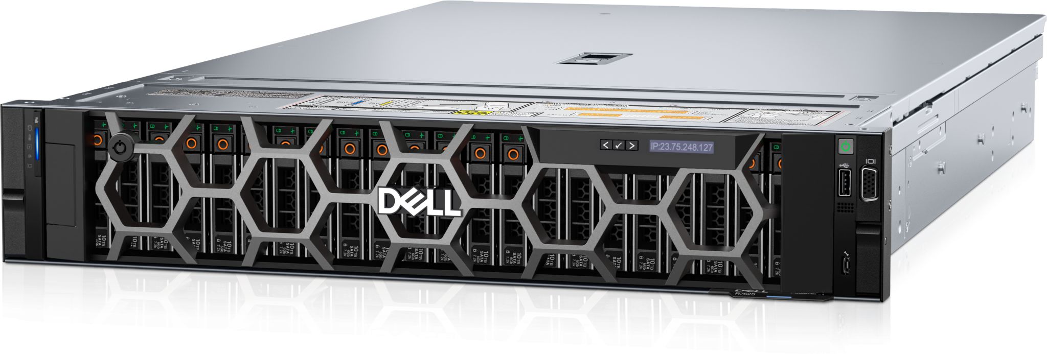 Server DELL PowerEdge R7625, Rack 2U, 2 x AMD 9224 (24 C / 48 T, 2.5 GHz - 3.7 GHz, 64 MB cache, 200 W), 64 GB DDR5 ECC, 2 x 480 GB SSD, 1100 W, Fara sistem de operare