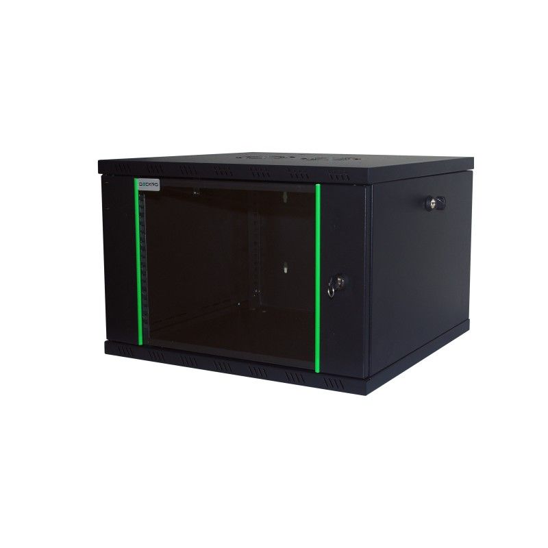 Rack 19'' 6U 600x450, de perete, usa din sticla, panouri detasabile si securizate, dezasamblat, capacitate 100kg, negru RAL9005, D-META-2, DECKRO