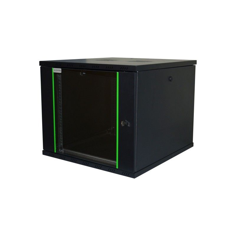 Rack 19'' 12U 600x450, de perete, usa din sticla, panouri detasabile si securizate, dezasamblat, capacitate 100kg, negru RAL9005, D-META-2, DECKRO