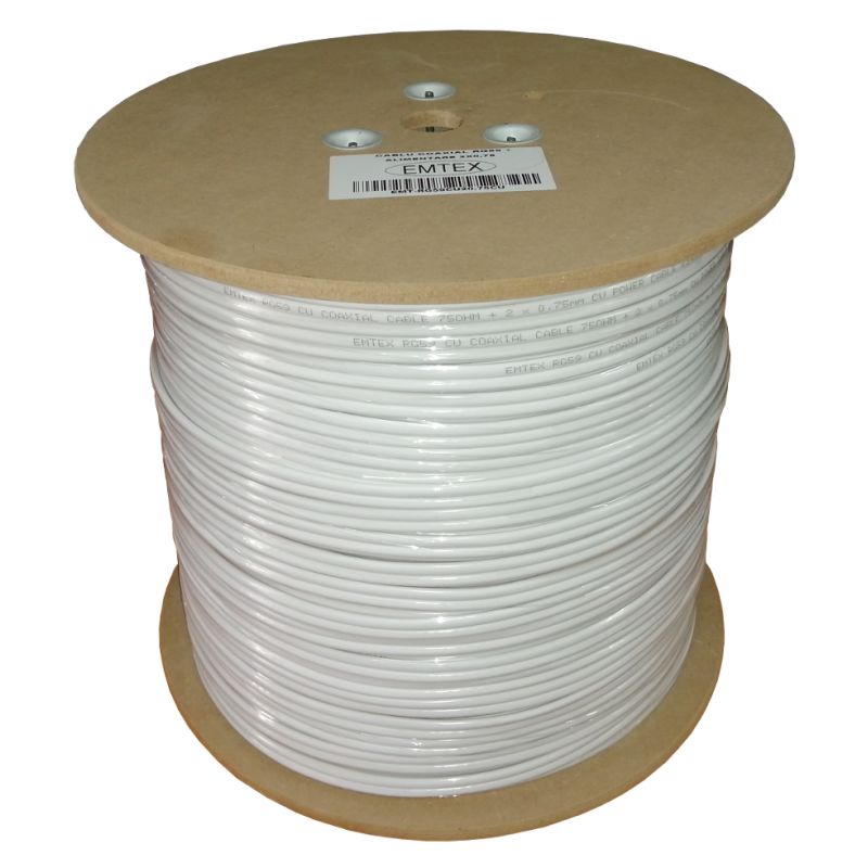 Cablu coaxial RG59 + alimentare 2x0,75 (central Cu + tresa Cu-Al +alimentare Cu-Al) - EMTEX (305m/tambur)