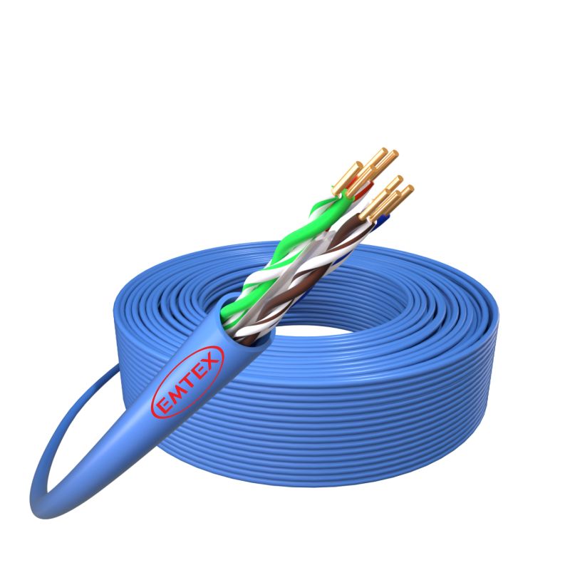 Cablu U/UTP, Cat.6, Cupru, 24AWG, manta LSZH, Dca-s2,d2,a1, Fluke Pass, cutie 305m, albastru - Emtex