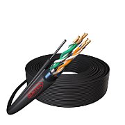 Cablu F/UTP cu sufa, Cat.5e, Cupru, 24AWG/1, manta PE, Fca, de exterior, rezistent UV, Fluke Pass, tambur 305m, negru - Emtex